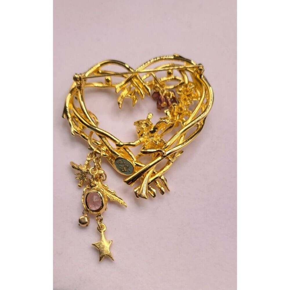 Vtg Kirks Folly Large Wisteria Pixie Fairy Rhinestone Charm Heart Brooch Pin